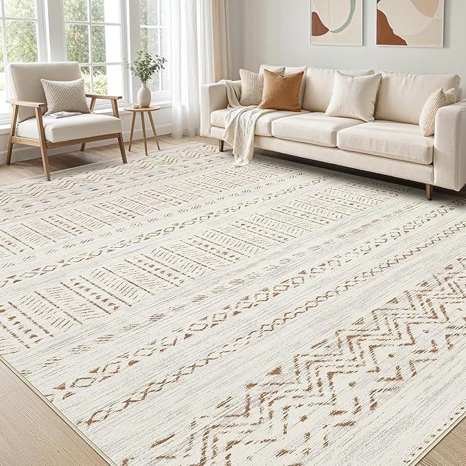 Area Rugs for Living Room Washable Living Room Rug Soft Neutral Indoor Floor Carpet Non-Slip Stain Resistant Modern Boho Rugs for Bedroom Dining Room Kids Room Nursery Office Home Dark Brown