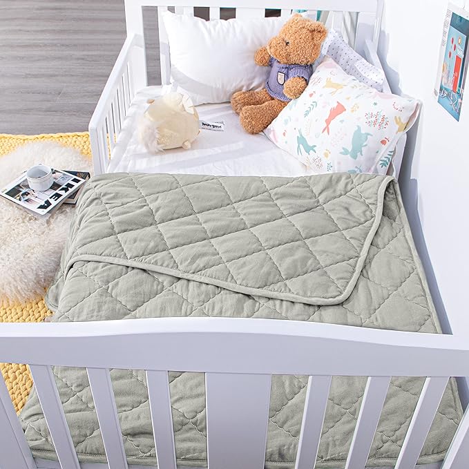 Down Alternative Oversized Toddler Comforter 43x60, Lightweight Warm Solid Color Baby Crib Quilted Blanket for Boys Girls, Light Grey
