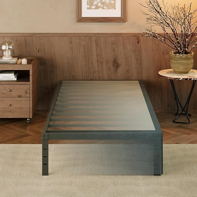 EMODA 14 Inch Twin XL Bed Frames with Cover, Heavy Duty XL Twin Metal Platform Bed Frame No Box Spring Needed, Noise Free, Easy Assembly