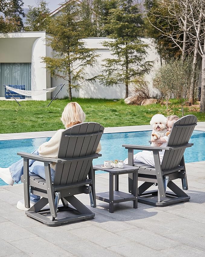 SERWALL Adirondack Swivel Glider Chair, HDPE Patio Swivel Glider Set of 2, All-Weather Glider Chair for Porch, Balcony, Slate Grey