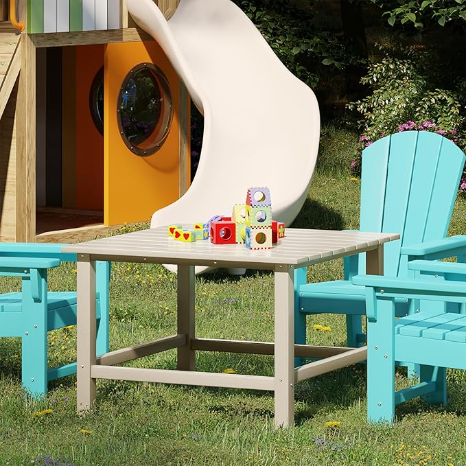 Costaelm Outdoor Kids Table, Toddler Dinner Table Baby Desk Outdoor Childrens Party Tables for Arts & Crafts, Snack Time, Multi-Activity Desk for Ages 2-8 in Classroom/Outside, Sand