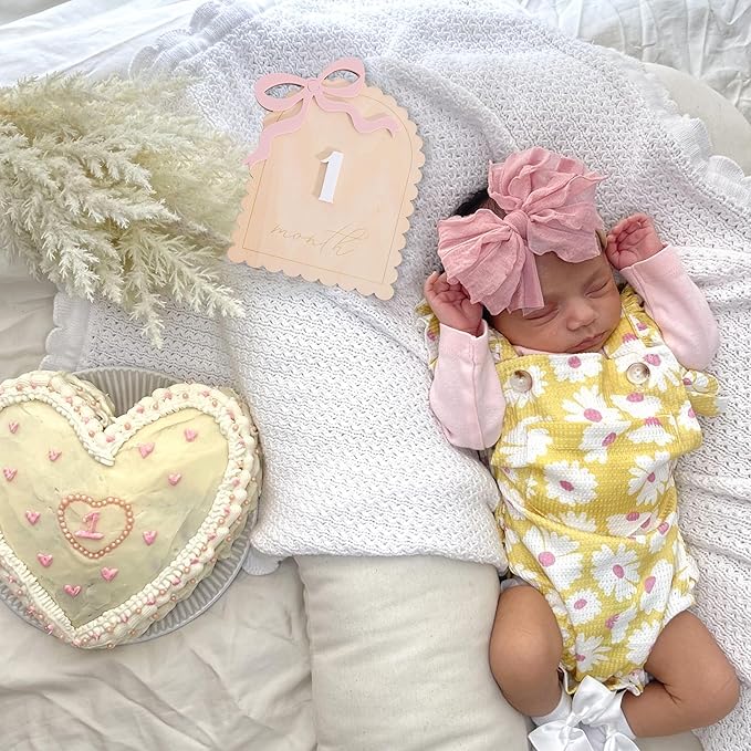 2 Pcs Baby Monthly Milestone Cards - Wooden Photo Props for Newborn, First Year Keepsake (0-12 Months) - New Mom Present, Boy Girl Announcement Sign (Pink Bow)