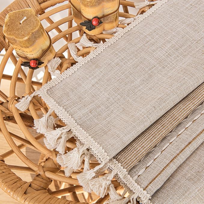 Deeprove Boho Curtains 84 Inches Long for Bedroom Living Room, Cotton Linen Stripes Embroidery Weighted, Bohemian Farmhouse Window Treatment Drape Tassels, 1 Panel W52 x L84, Khaki and Coffee