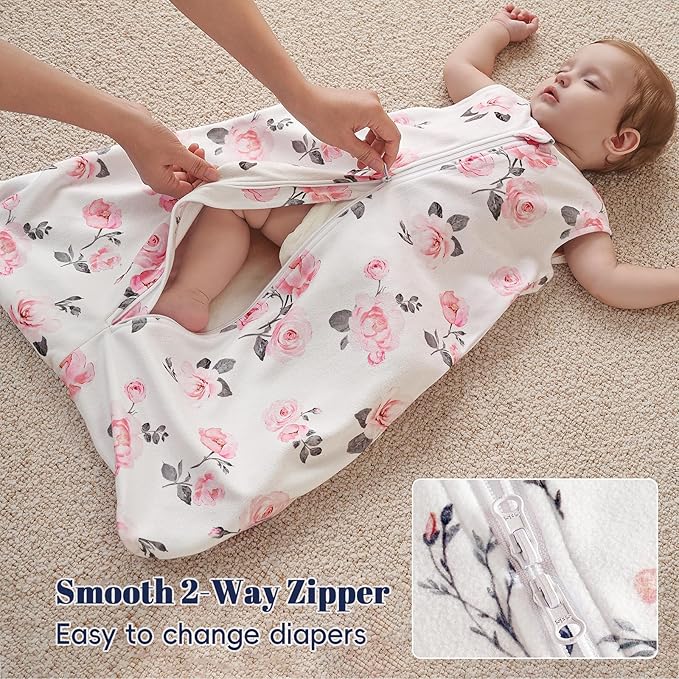 PHF 3 Pack Warm Micro-Fleece Baby Sleep Sack 18-24 Months, Soft Baby Wearable Blanket, 2-Way Zipper Sleeping Bags, Comfy Toddler Sleeping Sack for Girls, X-Large Size, Floral