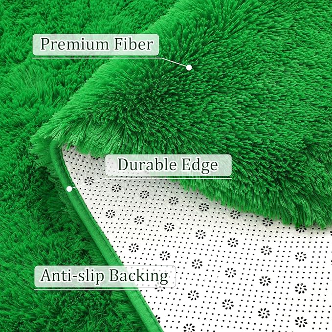 BENRON Green Fluffy Rugs for Living Room Bedroom 4x6, Soft Plush Fuzzy Shaggy Rugs for Kids Girls Boys Room Decor, Washable Indoor Floor Carpets