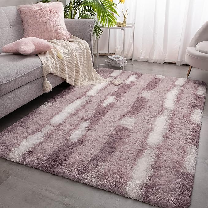 Meralax Abstract Pink Area Rugs for Living Room Bedroom Girls, 4x6 Feet Soft Fluffy Shaggy Bedside Rug, Indoor Floor Plush Carpet for Kids Girls, Dorms, Nursery Rooms, Home Decor Aesthetic