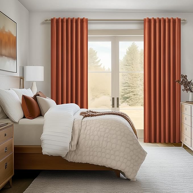 Fall Burnt Orange Curtains Blackout 108 Inches Long 2 Panels Set,Terracotta Autumn Color Decor Retro for Living Room/Bedroom Antique Copper Rust Boho 70s Window Pleated Linen Drapes (W50"xL108")