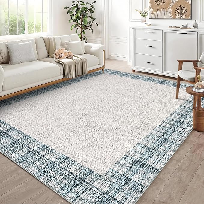 COZYLOOM Large Area Rug 9x12 Pet Friendly Carpet Machine Washable Carpet Abstract Rug for Living Room, Bedroom, Home Office, Family Room, Nursery（Blue）
