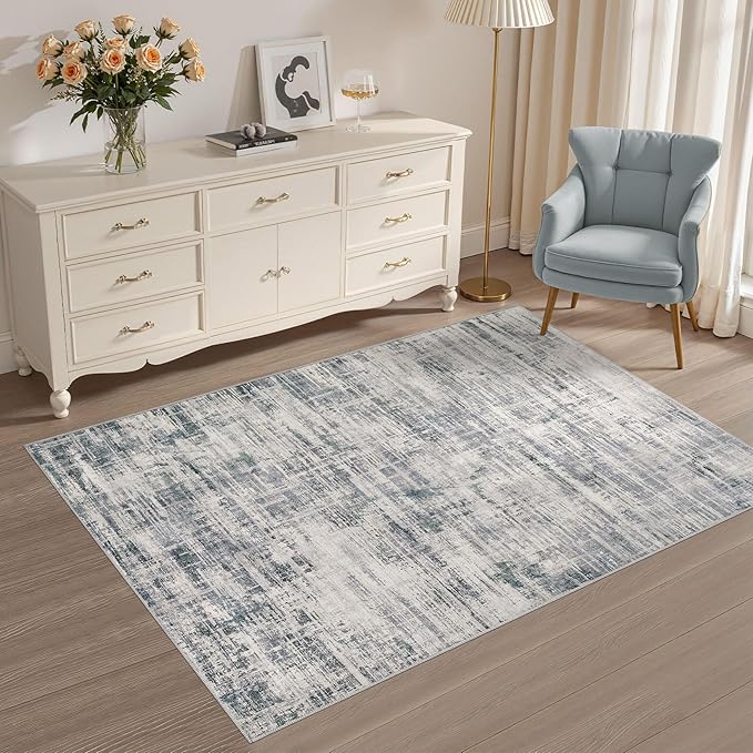 Area Rug for Living Room: 3x5 Washable Neutral Abstract Modern Soft Rugs Non Slip Indoor Floor Stain Resistant Carpet for Bedroom Dining Room Office Nursery - Gray