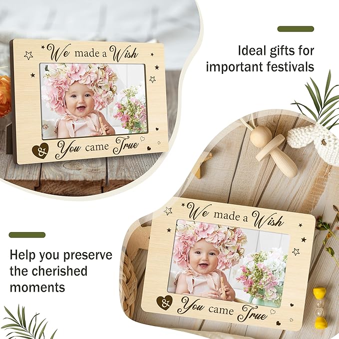 First Christmas Baby Picture Frame - Gender Reveal Decorations and Baby Shower Gifts for New Mom Grandparent Pregnancy Announcement Newborn Nursery 4 X 6 Inch Natural Wood Picture Frame - A15