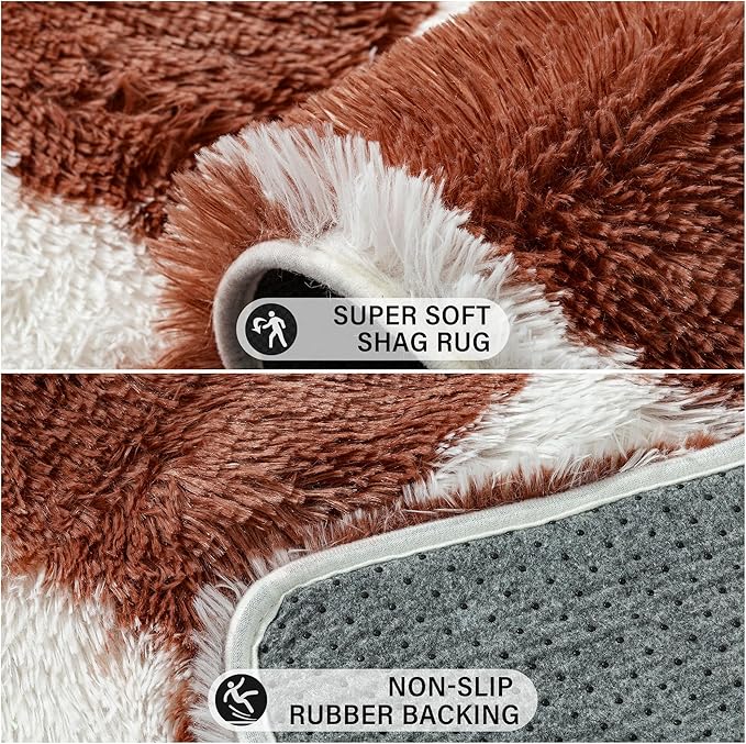 Checkered Rug 8x10 for Living Room, Rose Pink Modern Shag Rug Washable Non-Slip Large Area Rug Super Soft Indoor Fuzzy Carpet Fluffy Rugs for Bedroom Home Aesthetic Decor