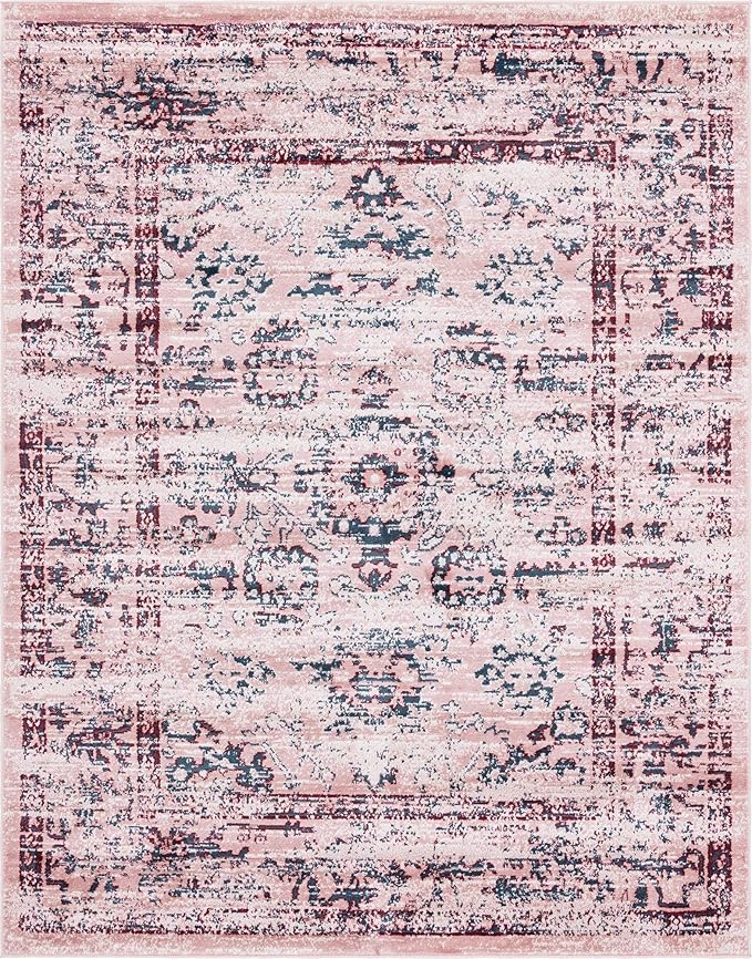 Rugs.com Charleston Collection Rug – 8' x 10' Pink Low-Pile Rug Perfect for Living Rooms, Large Dining Rooms, Open Floorplans