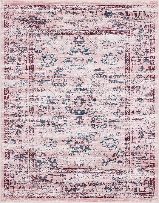 Rugs.com Charleston Collection Rug – 8' x 10' Pink Low-Pile Rug Perfect for Living Rooms, Large Dining Rooms, Open Floorplans