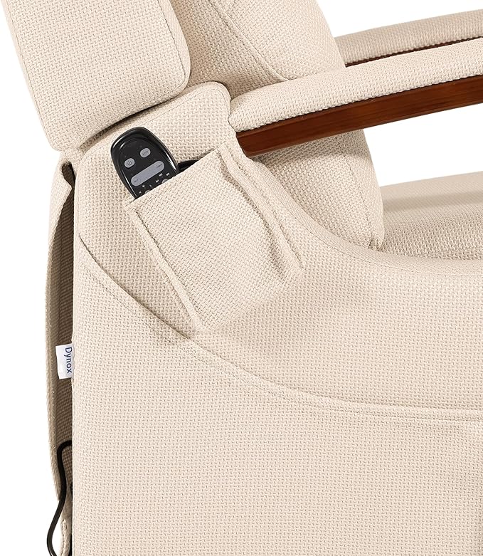DYNOX Small Lift Chair Recliner with Heat and Massage, Dual Motor Power Lift Sofa for Elderly,Infinite Adjust for Back and Footrest,Side Pocket(9185,Beige,Linen Fabric