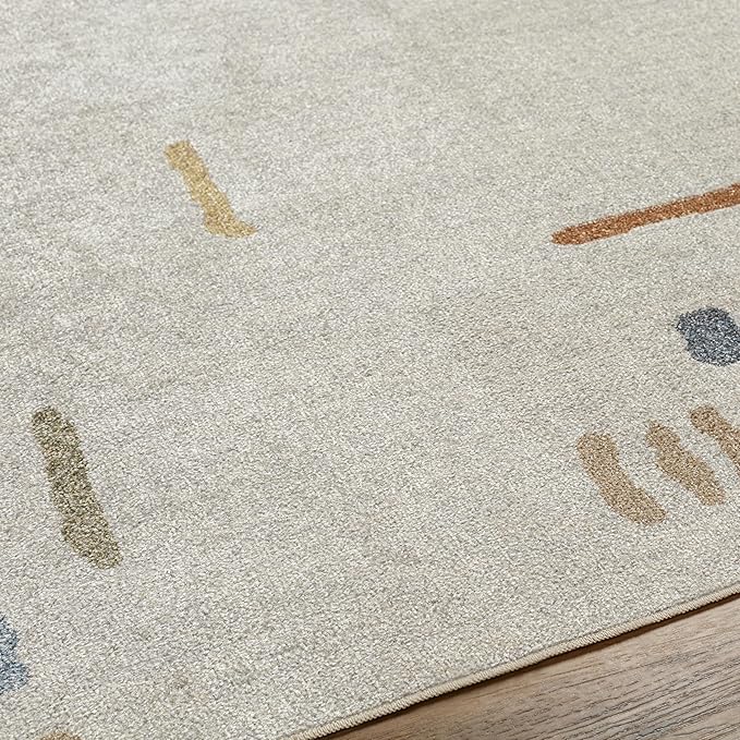 Mark&Day Washable Rugs, 9x12 Elbing Modern Beige Area Rug, Beige Orange Blue Carpet for Living Room, Bedroom or Kitchen (9'2" x 12', Machine Washable)