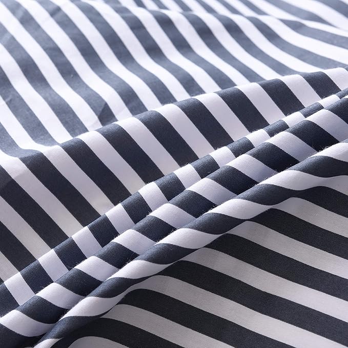 JELLYMONI 100% Natural Cotton 2pcs Striped Duvet Cover Sets,White Duvet Cover with Navy Blue Stripes Pattern Printed Comforter Cover,with Zipper Closure & Corner Ties(Twin Size)