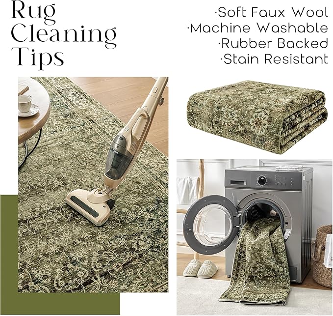 Olive and Tan Boho Front Door Mat for Indoor Entrance Washable Non Slip Cute Vintage Floral Aesthetic Area Rugs for Entryway Entry 4x6