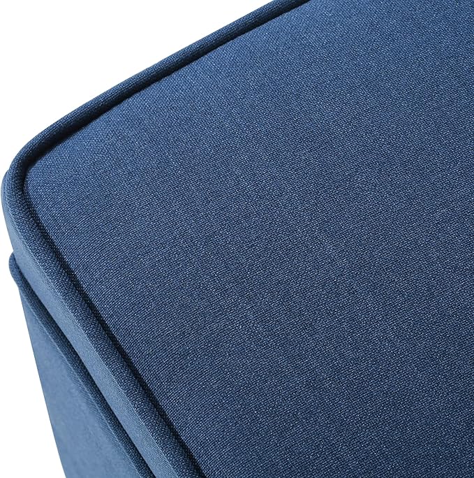 Adeco 17.5" Navy Blue Square Fabric Ottoman with Storage, Upholstered Cotton Linen Foot Rest, Flip Top Footstool, Small Cube Coffee Table Extra Seat for Living Room, Bedroom
