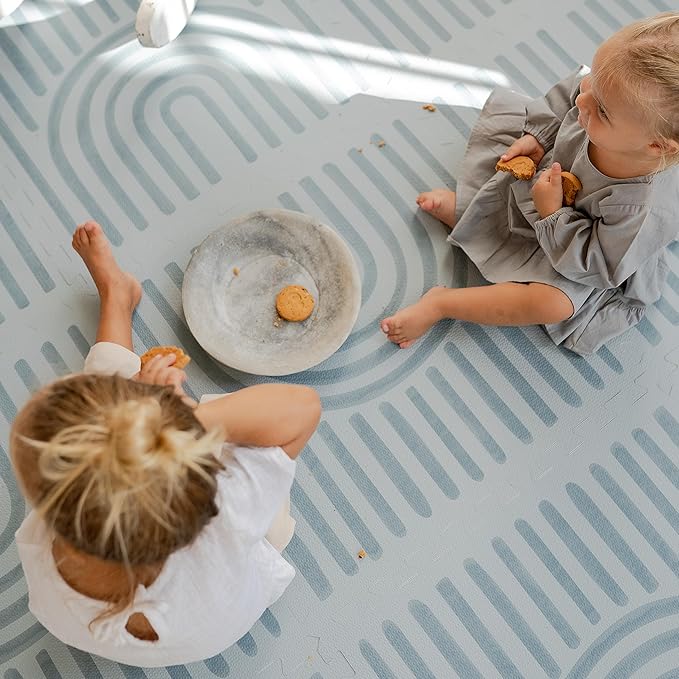 Toddlekind Playmat - Premium Foam Playmat, 4 x 6 feet, 6 Tile Extra Thick Foam Floor Puzzle Mat for Babies/Toddlers Stylish, Non-Toxic, Odorless. Perfect for Tummy Time, Crawling, and Play. Ideal for Nursery and Playroom. 0m+ (Blue)