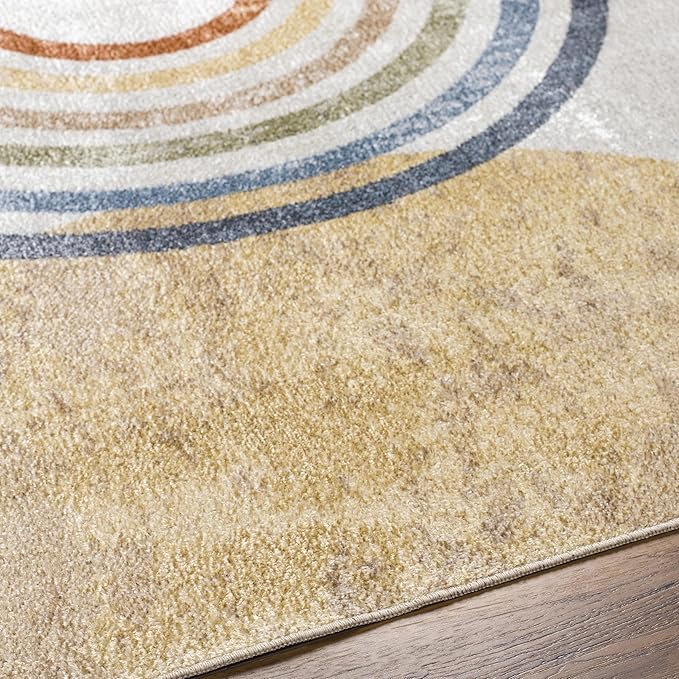 Mark&Day Washable Rugs, 5x7 Eliot Modern Beige Area Rug, Beige Orange Blue Carpet for Living Room, Bedroom or Kitchen (5'3" x 7', Machine Washable)