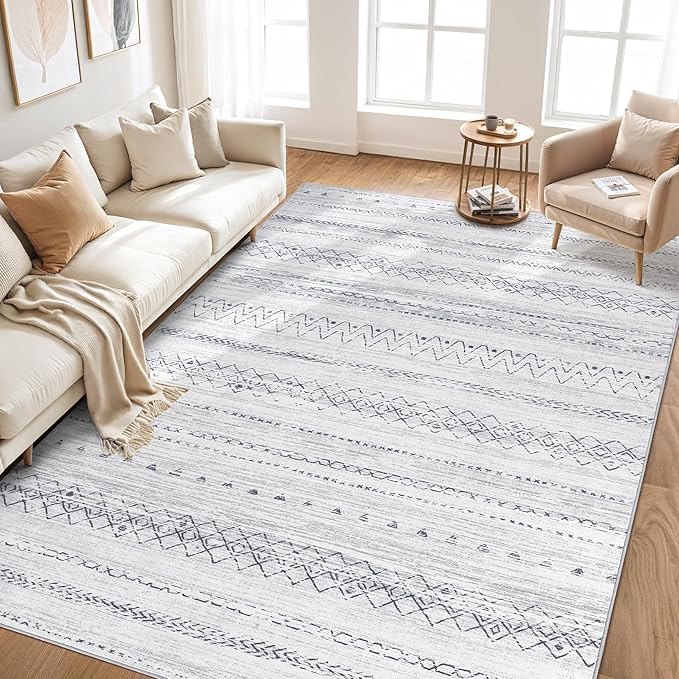Area Rugs for Living Room Washable Living Room Rug Soft Neutral Indoor Floor Carpet Non-Slip Stain Resistant Modern Boho Rugs for Bedroom Dining Room Kids Room Nursery Office Home Brown
