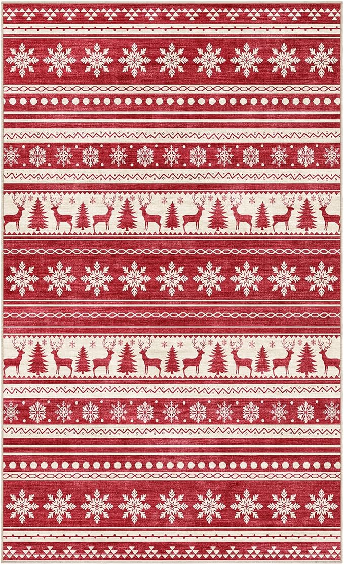 Area Rugs for Living Room Washable Living Room Rug Soft Neutral Indoor Floor Carpet Non-Slip Stain Resistant Modern Boho Rugs for Bedroom Dining Room Kids Room Nursery Office Home Red