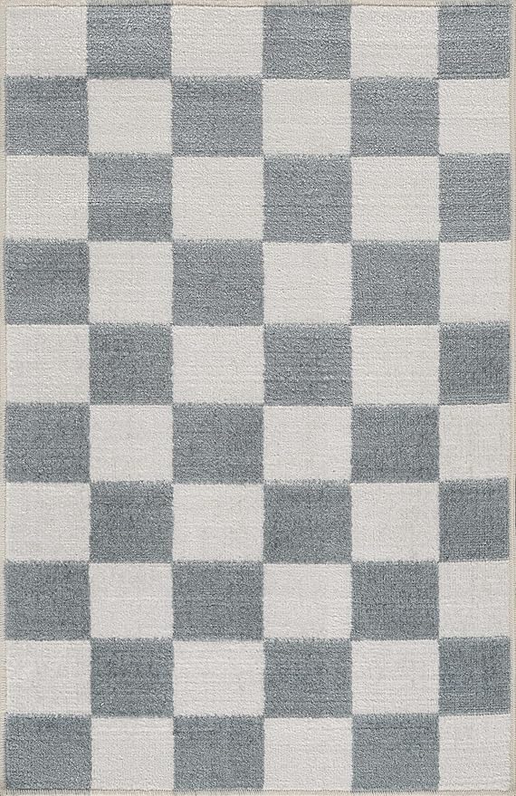 Mark&Day Washable Rugs, 2x3 Shaquina Modern Pale Blue Checkered Rug, Blue Ivory Carpet for Living Room, Bedroom or Kitchen (2' x 3', Machine Washable)