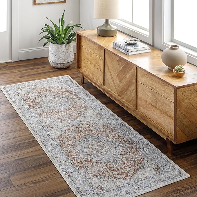 Mark&Day Washable Rugs, 2x4 Hollyvilla Traditional Beige Area Rug, Beige Blue Orange Carpet for Living Room, Bedroom or Kitchen (2'3" x 3'9", Machine Washable)