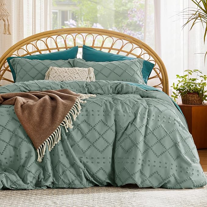 Bedsure Boho Twin Duvet Cover Size - Green Breathable & Soft Boho Bedding, Machine Washable Comforter Cover for All Seasons, Includes 1 Duvet Cover 68"x90" with 1 Pillow Sham & Zipper Closure