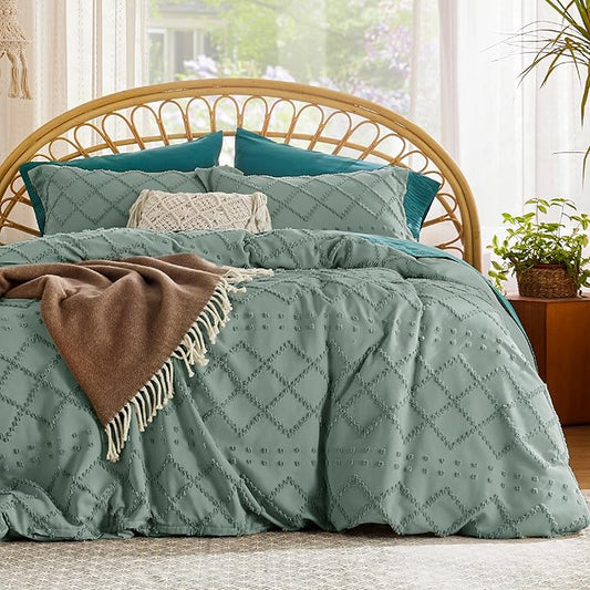 Bedsure Boho Duvet Cover Full Size - Green Breathable & Soft Boho Bedding, Machine Washable Comforter Cover for All Seasons, Includes 1 Duvet Cover 80"x90" with 2 Pillow Shams & Zipper Closure