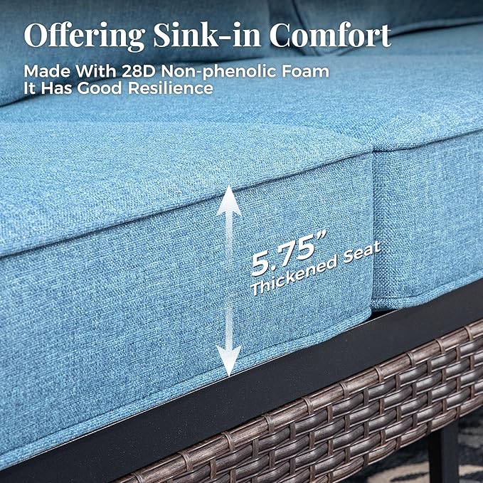 Outdoor Patio Leg Sofa Chairs Set of 2 Steel Frame Porch Furniture with Deep Seating and 5.75" Cushions for Lawn Backyard Deck, Navy Blue