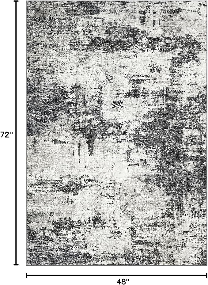 4x6 Rugs for Living Room Bedroom: Soft Washable Rug with Anti-Slip Backing Low Pile Non-Shedding Stain-Resistant Abstract Large Area Rug for Dining Room Nursery Entryway Home Office- Black