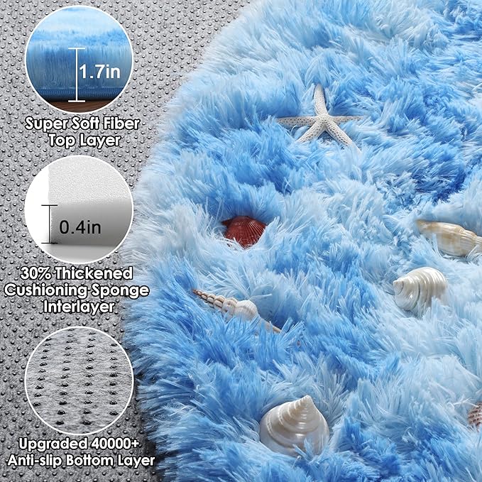 ONASAR Tie-Dye Blue Round Area Rug 4x4, Soft Bedroom Circle Rugs Floor Mats for Kids Girls Teen Room, Kawaii Fluffy Plush Shaggy Carpet for Baby Nursery Living Room Playroom Home Decor