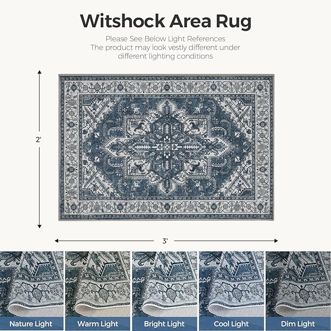 WITSHOCK Indoor Door Mat, Entrance Mat 2x3 Machine Washable Non Slip Backing Mat Soft Foldable,Vintage Rugs Mats, Inside Floor Mat Doormat, Blue