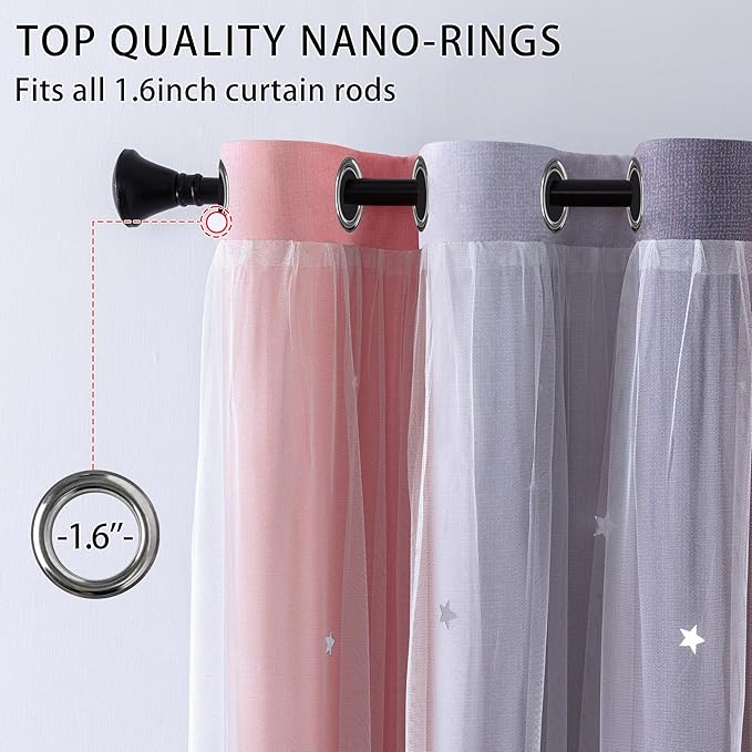 XiDi Pink Grey 54 Inches Curtains for Girls Bedroom 2 Panels Set, Blackout Rainbow Curtains for Kids Room Decor, Unicorn Wall Decals Drapes for Little Girl Nursery Room 52 Inches Wide