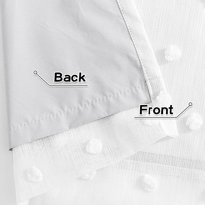 MYSKY HOME White Blackout Curtains for Bedroom 84 Inches Long 100% Light Blocking Drapes for Girls Kids Room Pom Pom Sheer Thermal Insulated Room Darkening Window Panels Back Tab Set of 2, 52W x 84L