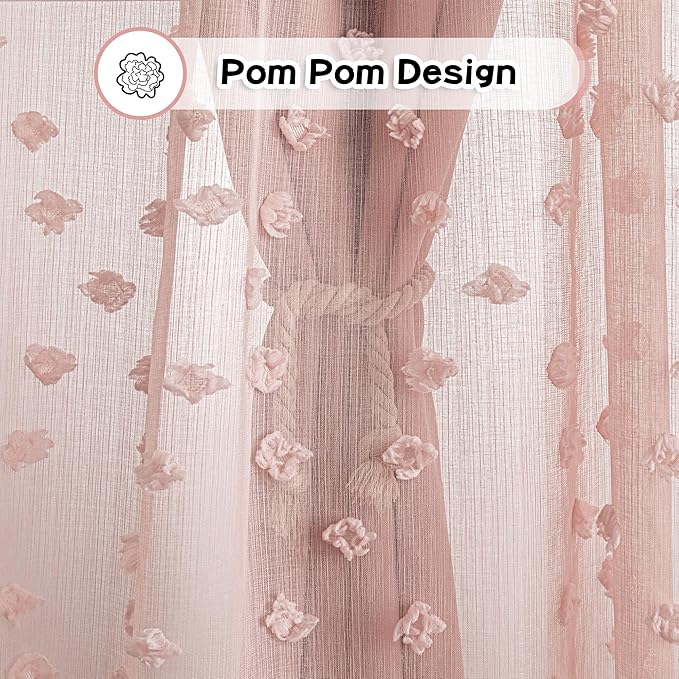 MYSKY HOME Pink Curtains for Girls Bedroom 84 Inches Long Blackout Nursery Curtains Double Layer Pink Pom Pom Sheer Overlay for Kids Toddler Grommet Privacy Room Darkening Window Drapes 52" x 84"