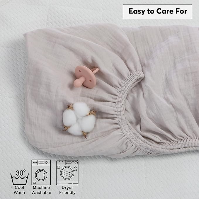 Muslin Baby Crib Sheets Fitted - Crib Sheets Neutral Turkish Cotton, Ultra Soft & Breathable - Organic Cotton Crib Sheets for Boys & Girls, GOTS & Oeko-TEX® Certified (52x28, Cotton Latte)
