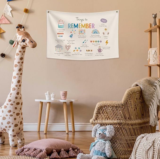 Boho Rectangular Banner Flag Wall Sign Decor Gift for Baby Boy Girl Kids,Nursery Baby Room Above Crib Bedroom Living Room Office Decor-Things To Remember-Baby,Shower Birthday Christmas Gift