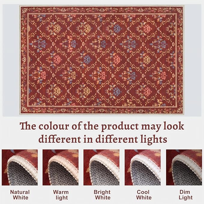 Tangsoo 2x6 Washable Runner Rug for Hallways, Non Slip Moroccan Trellis Red Floral Carpet Runner, Soft Low Pile Floor Carpet Runner for Kitchen, Laundry, Bedroom, Bathroom, Living Room Home Decor