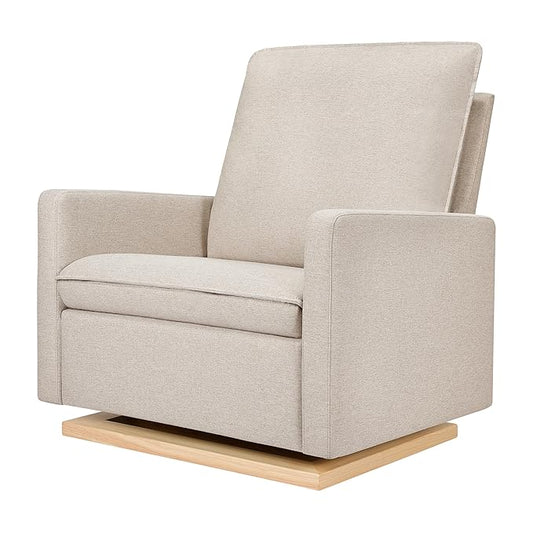 babyletto Cali Pillowback Chair and a Half Glider in Performance Beach Eco-Weave with Light Wood Base, Water Repellent & Stain Resistant, Greenguard Gold and CertiPUR-US Certified
