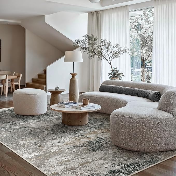GENIMO Washable 6x9 Area Rugs for Living Room, Non Slip Modern Abstract Rug, Machine Washable Stain Resistant Low Pile Soft Carpet for Bedroom, Dining, Office, Black Grey