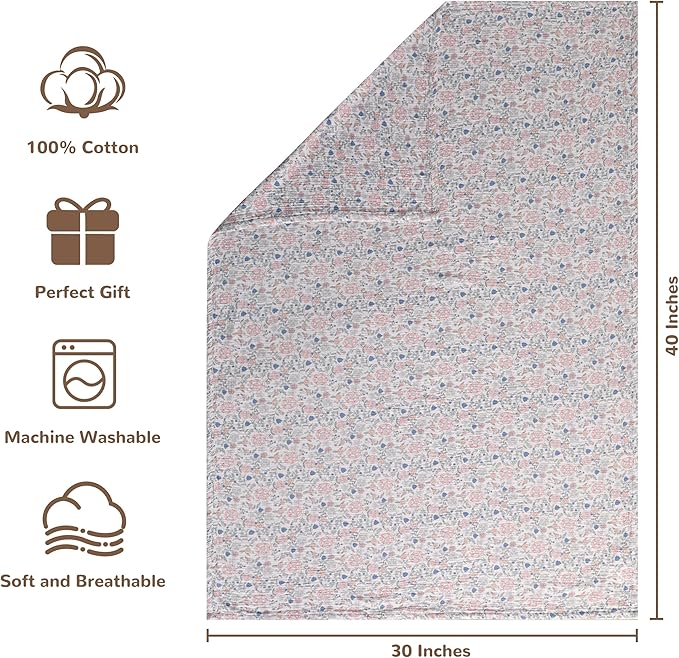 NTBAY 2 Layer Muslin Cotton Baby Swaddle Blanket, 30x40 Soft and Breathable Receiving for Newborns and Infants, Perfect for Crib, Stroller, Travel, Lightweight Nursery Blanket, Vintage Floral