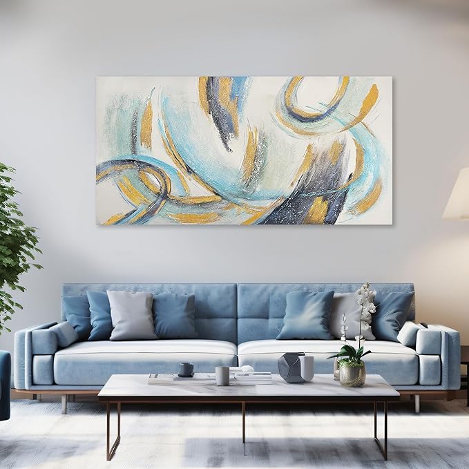 Glvzygy Abstract Wall Art Blue and Gold Wall Art Abstract Canvas Wall Decor Frame Artwork Modern Home Wall Decor for Living Room Bedroom Office 20"x40"