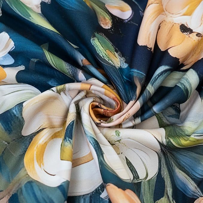 MAGRACE Vintage Botanical Duvet Cover Set Queen Size– 3PC Washed Fiber Bedding Set with Corner Ties & Zipper – Dark Green Background with Yellow Floral Pattern – Farmhouse Garden Style