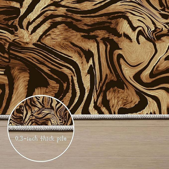 Tiger Print Area Rug4x6ft,Skin Print Pattern Large Animal Skin Fur Luxury Soft Simulation Tiger Hide Rug, Non-Slip Low Pile Indoor Mats Modern Home Decor Living Room Carpet