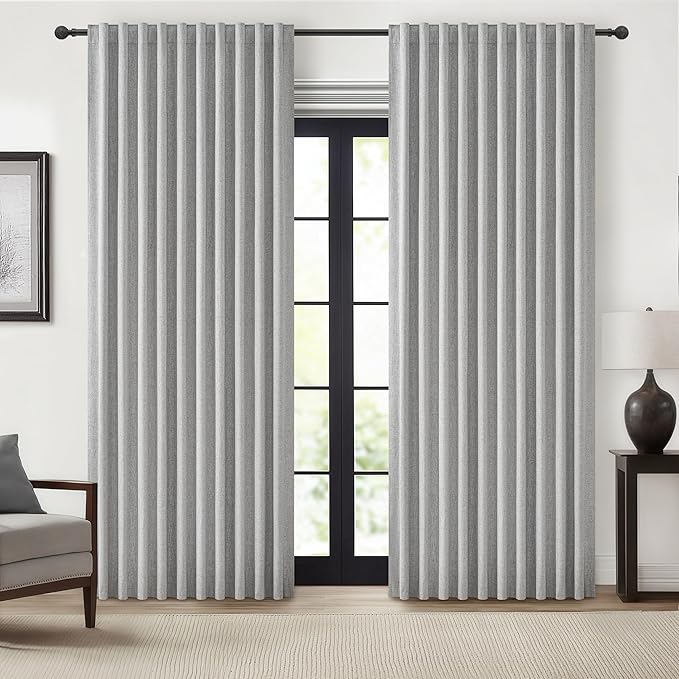 Gray Blackout Curtains 70 Inches Extra Wide Linen Curtains 84 Inch Length for Kids Boys Room/Nursery, Pleated Bedroom Thermal Drapes for Winter Thick Window Energy Efficient 70"W x 84"L 2 Panels