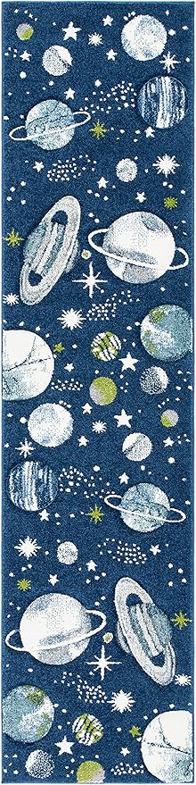 SAFAVIEH Carousel Kids Collection Runner Rug - 2' x 8', Navy & Ivory, Non-Shedding & Easy Care, Ideal for High Traffic Areas for Boys & Girls in Playroom, Nursery, Bedroom (CRK103N)