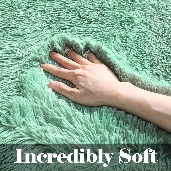 ONASAR Sage Green Area Rugs for Bedroom Living Room, 4x6 Fluffy Cute Indoor Bedside Floor Rug, Washable Ultra Soft Plush Fuzzy Shaggy Carpets for Nursery Kids Girls Boys Teen Dorm Playroom Home Decor
