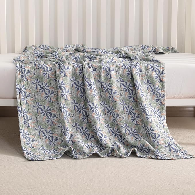 NTBAY 2 Layer Muslin Cotton Baby Swaddle Blanket, 42x60 Soft and Breathable Receiving for Newborns and Infants, Perfect for Crib, Stroller, Travel, Lightweight Nursery Blanket, Retro Floral Botanical